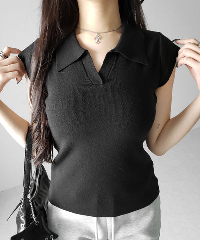 スキッパー半袖ニットトップス ／skipper short sleeve knit tops