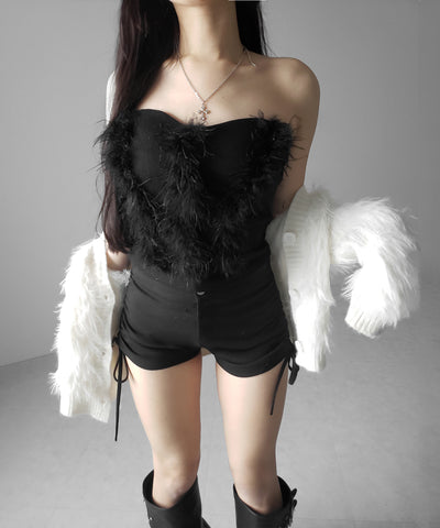 フェザーファードッキングビスチェベアトップ ／ feather fur docking bustier bare tops