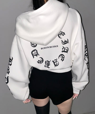 グランジロゴダブルジップショートパーカー ／ grunge logo double zip short hoodie