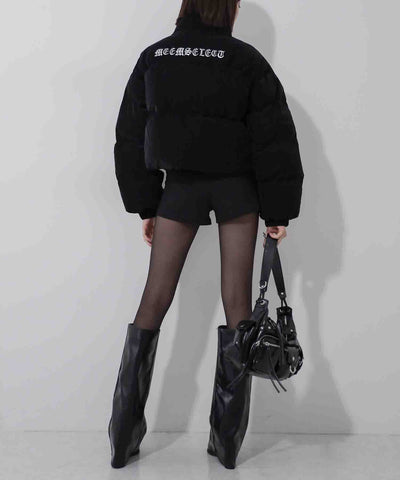 【 限定先行販売 】grunge logo embroidery short puff down jacket