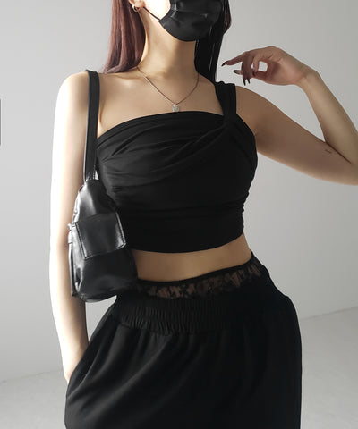 【 カップ付き 】ワンショルアシンメトリーショートキャミソール ／ one shoulder asymmetry short camisole