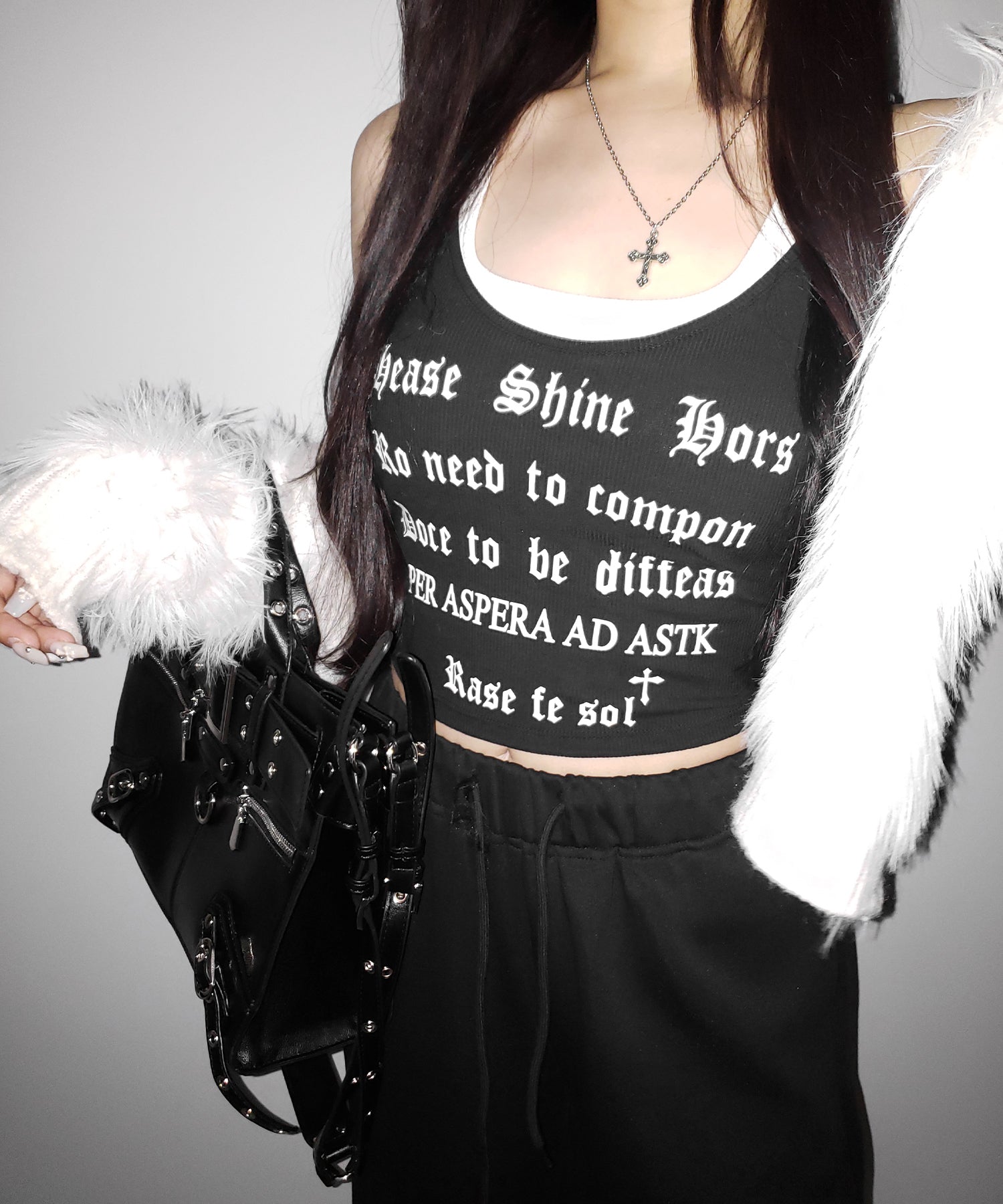 【 ２color 】グランジロゴレイヤードキャミソールトップス ／ grunge logo layered camisole tops
