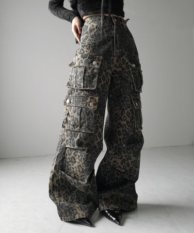 【 ２color ／ ４size 】レオパードヴィンテージタックワイドカーゴデニム ／ leopard vintage tuck wide cargo denim