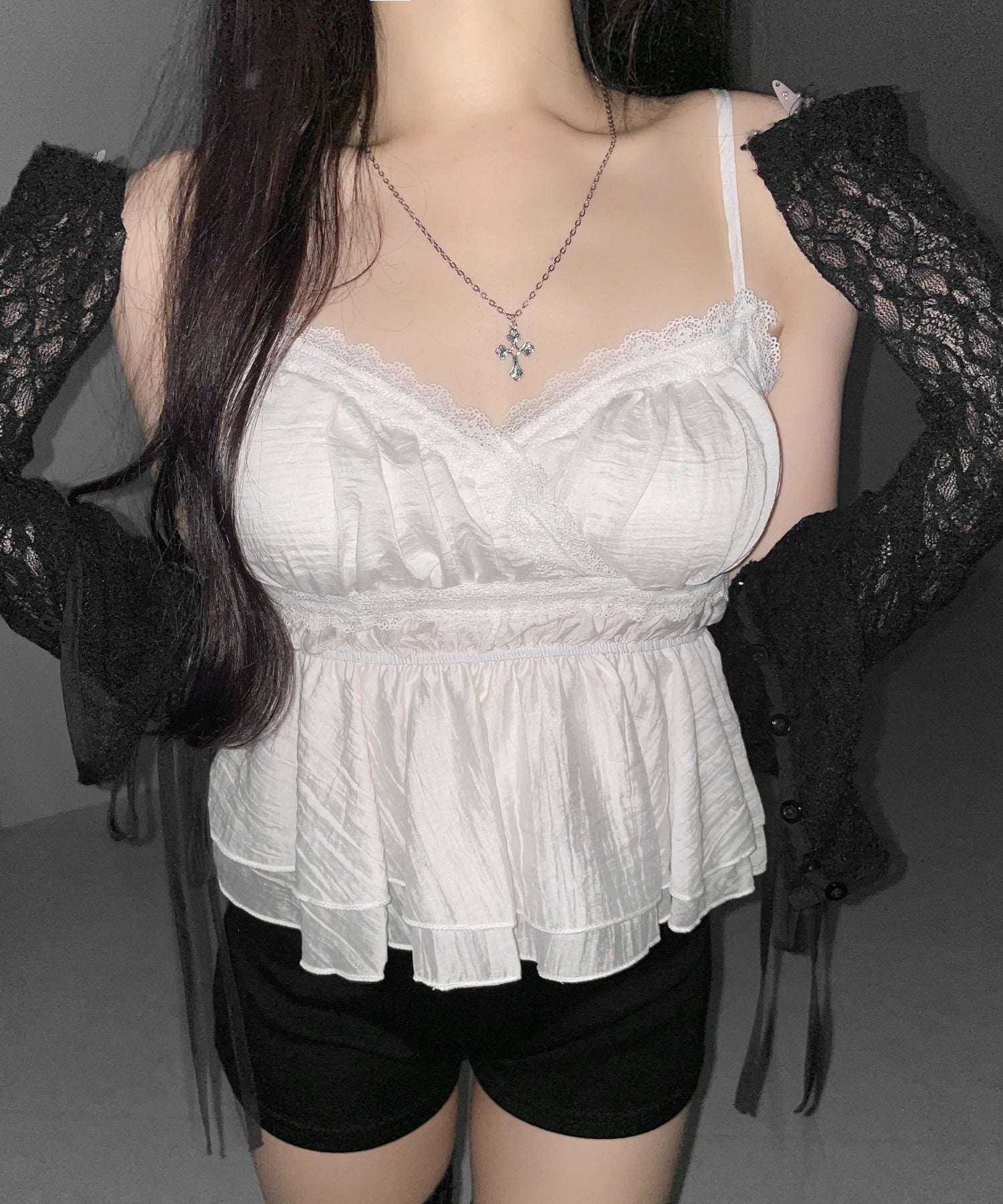 レースフリルペプラムキャミソール ／ lace frill peplum camisole