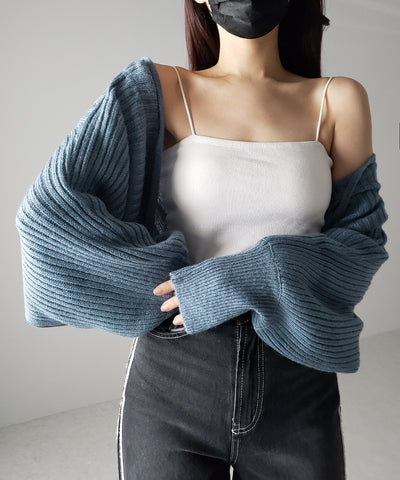 【 ９color 】２WAYリボンモヘアライクショートリブニットカーデ