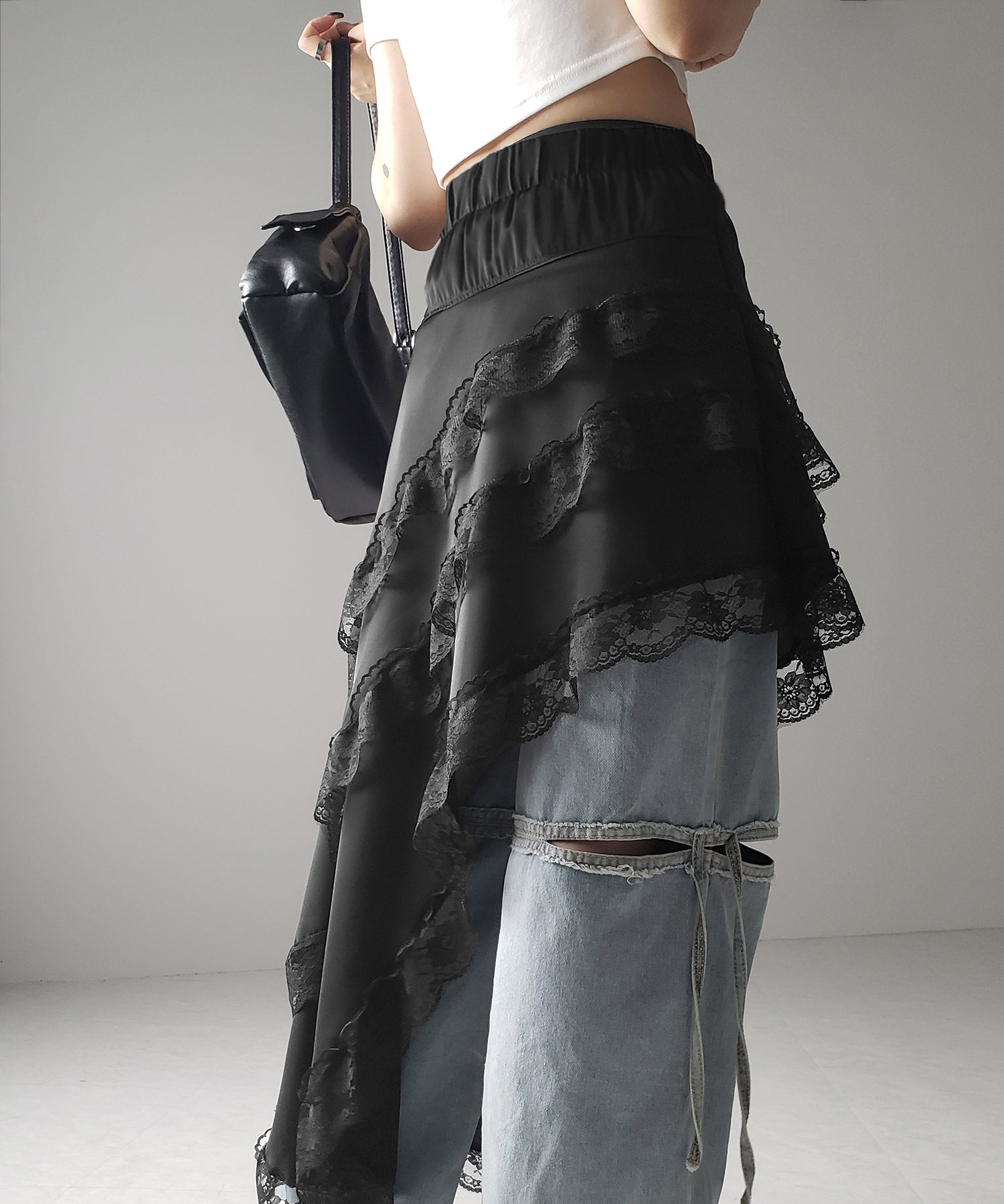 2color 】アシンメトリーレースフリルスカート ／ asymmetrical lace  