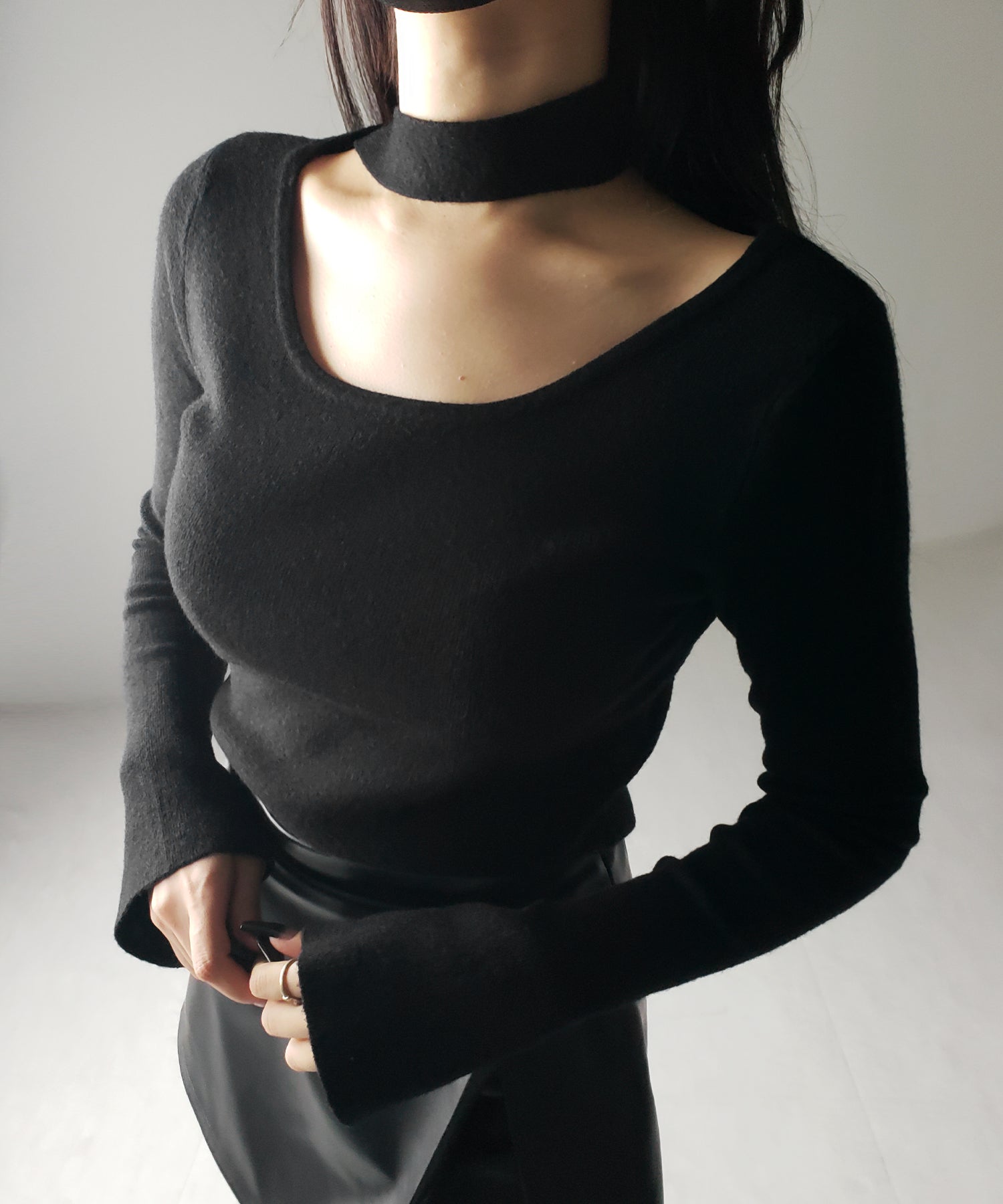 【 ２color 】チョーカーリブニットトップス ／choker lib knit tops