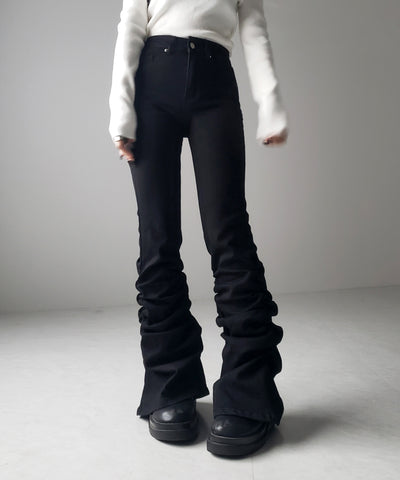 ヘムシャーリングギャザーストレッチフレアパンツ ／ Hem shirring gather stretch flare pants