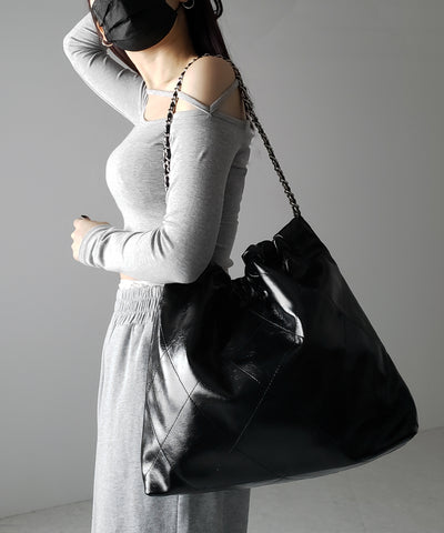【 ２color 】キルティングチェーントートショルダーバッグ ／ quilting chain tote shoulder bag