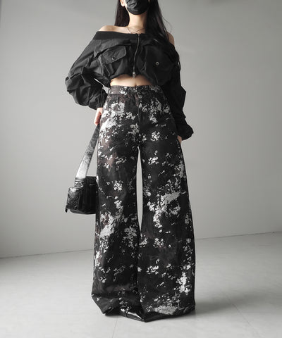 【 ３SIZE 】箔プリントブリーチヴィンテージワイドデニム ／ Foil print bleached vintage wide denim