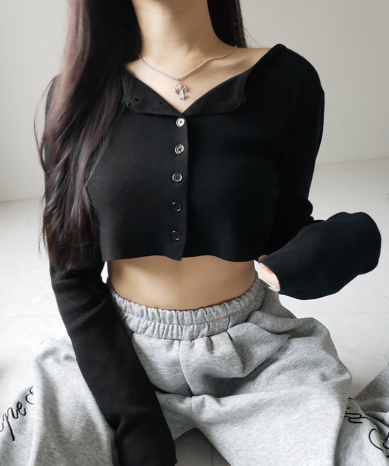 ミニボタンショートリブニットカーディガン ／ mini button short rib knit cardigan