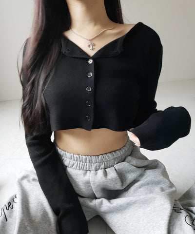 ミニボタンショートリブニットカーディガン ／ mini button short rib knit cardigan