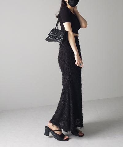 シャギーフリンジロングマーメイドスカート ／shaggy fringe long mermaid skirt