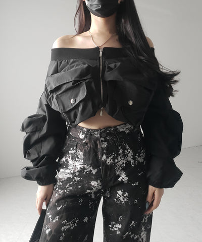 【 ３SIZE 】箔プリントブリーチヴィンテージワイドデニム ／ Foil print bleached vintage wide denim
