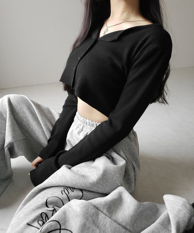ミニボタンショートリブニットカーディガン ／ mini button short rib knit cardigan