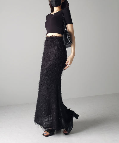 シャギーフリンジロングマーメイドスカート ／shaggy fringe long mermaid skirt
