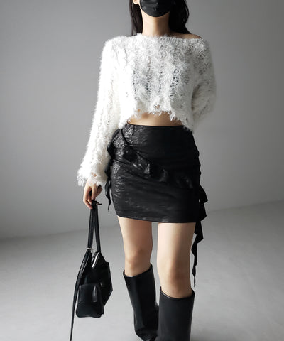 【 ２color 】ヴィンテージスエードアシンメトリーフリルミニスカート／ vintage suede asymmetry frill mini skirt