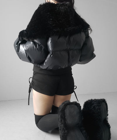 フェイクファー襟レディパフショートダウンジャケット ／ fakefur collar lady puff short down jacket