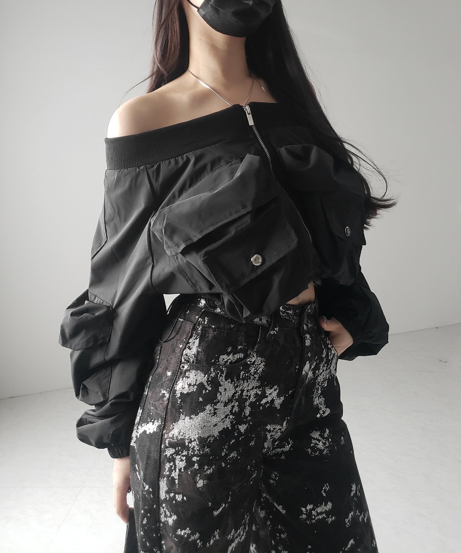 【 ３SIZE 】箔プリントブリーチヴィンテージワイドデニム ／ Foil print bleached vintage wide denim