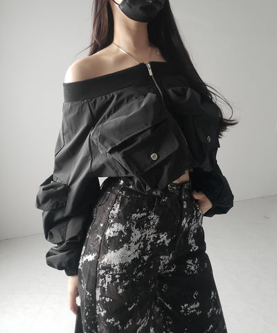 【 ３SIZE 】箔プリントブリーチヴィンテージワイドデニム ／ Foil print bleached vintage wide denim