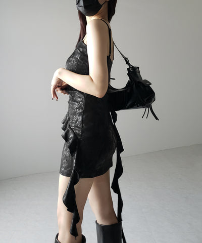 【 ２color 】ヴィンテージスエードアシンメトリーフリルキャミワンピース ／ vintage suede asymmetry frill cami onepiece