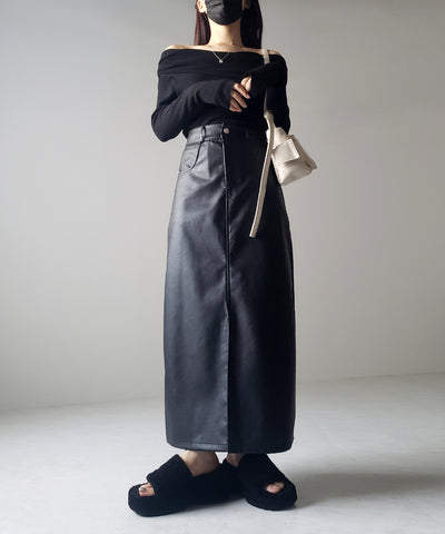 【 ３color ／ ３size 】フロントスリットヴィンテージフェイクレザースカート