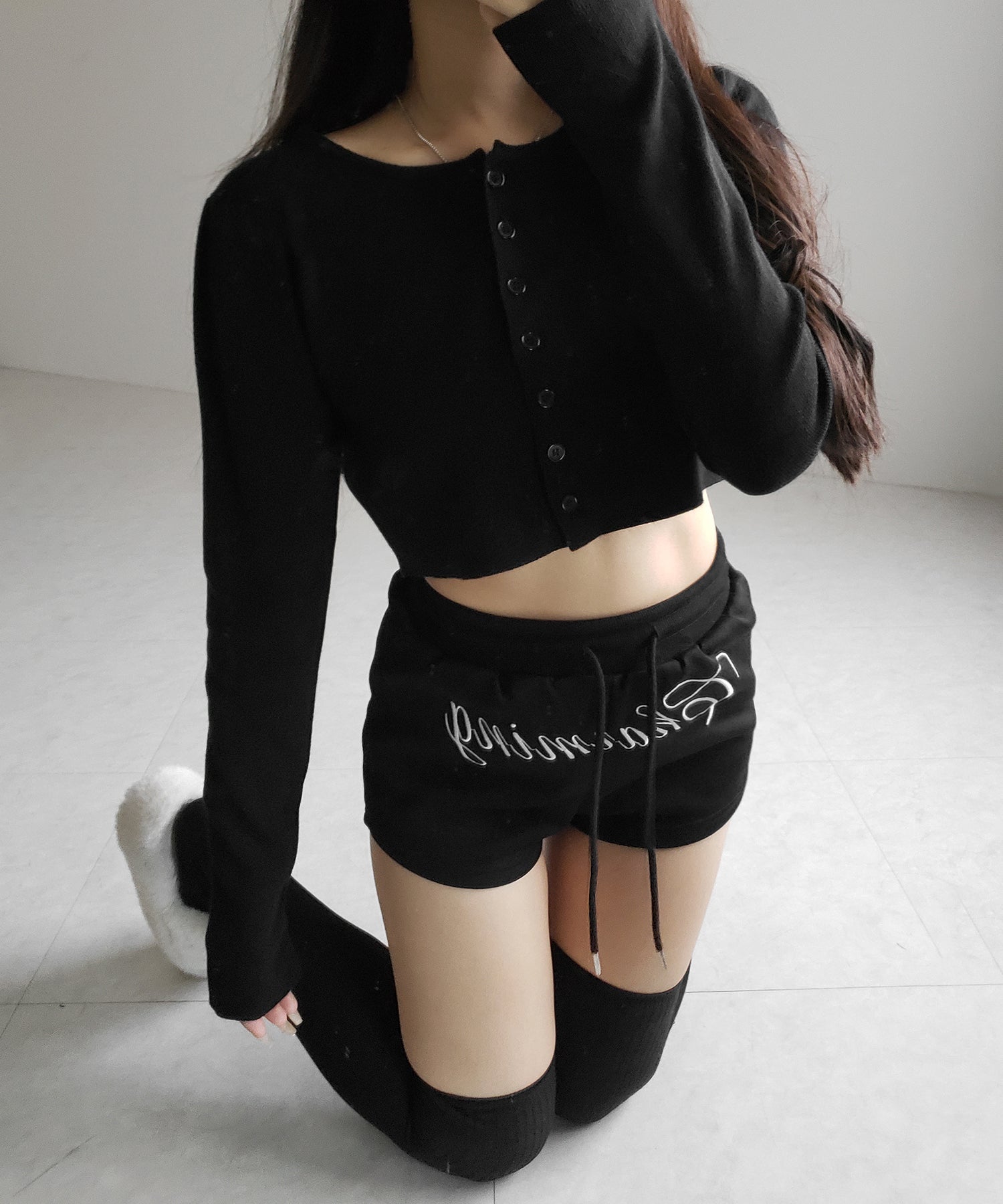 ミニボタンショートリブニットカーディガン ／ mini button short rib knit cardigan