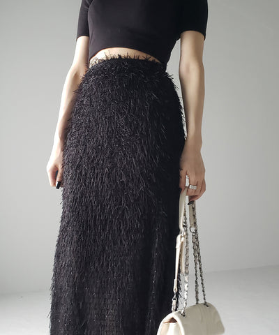 シャギーフリンジロングマーメイドスカート ／shaggy fringe long mermaid skirt