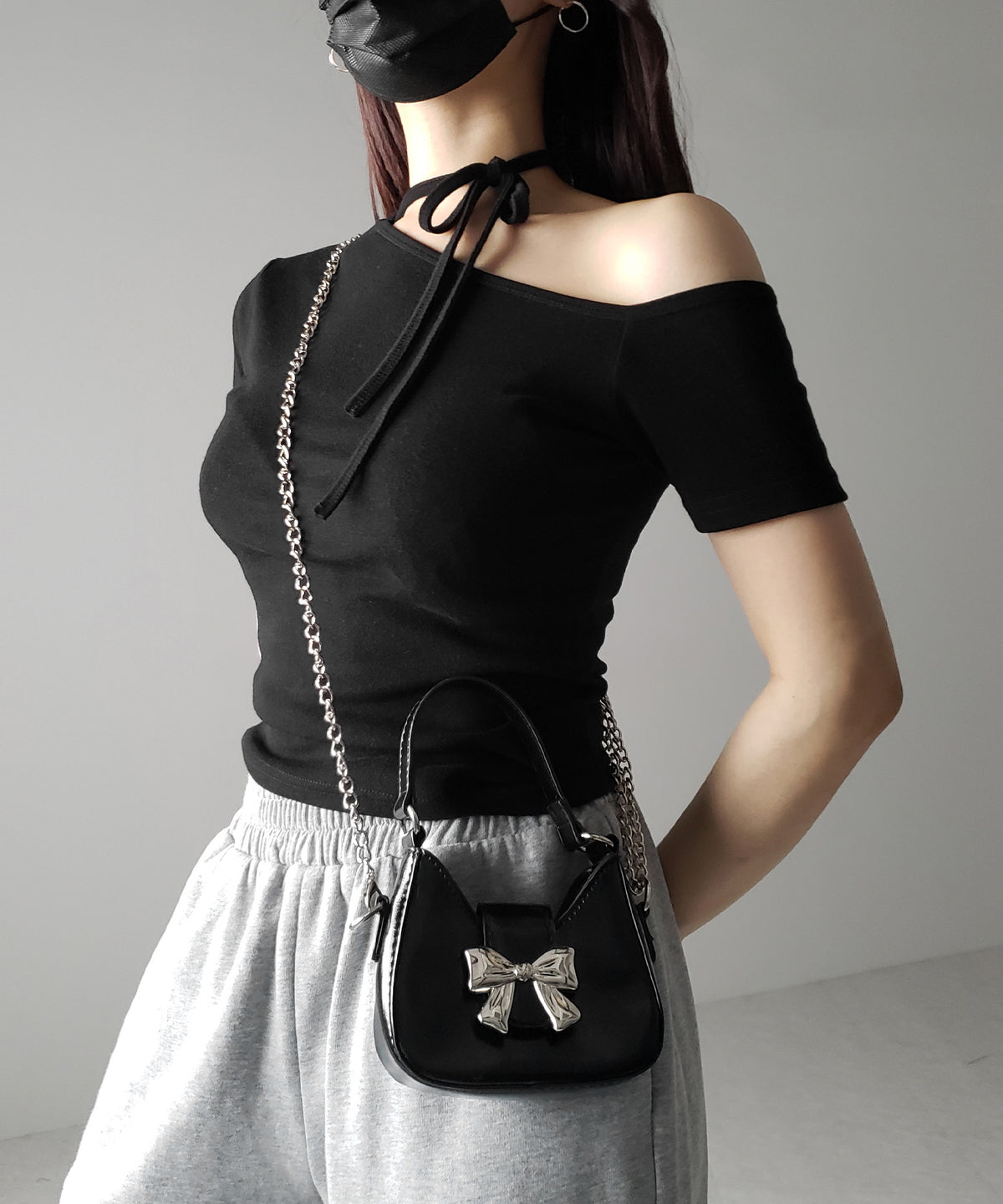 2color 】バックルリボンミニショルダーチェーンバッグ ／ buckle 