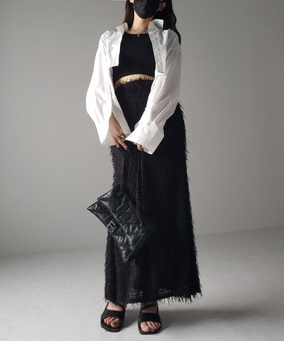 シャギーフリンジロングマーメイドスカート ／shaggy fringe long mermaid skirt