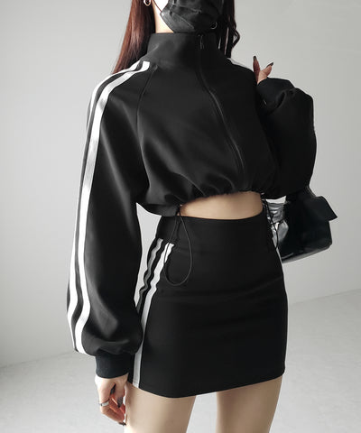【 セットアップ着用可能 】サイドラインハイウエストミニスカート ／ sideline high waist mini skirt