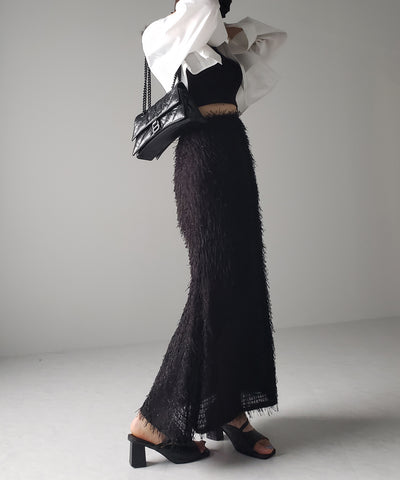 シャギーフリンジロングマーメイドスカート ／shaggy fringe long mermaid skirt