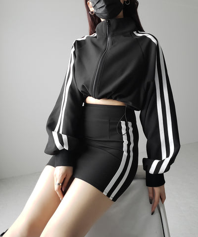 【 セットアップ着用可能 】サイドラインハイウエストミニスカート ／ sideline high waist mini skirt