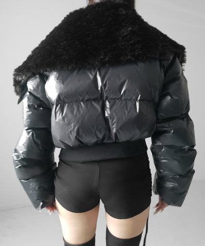 フェイクファー襟レディパフショートダウンジャケット ／ fakefur collar lady puff short down jacket