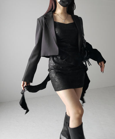 【 ２color 】ヴィンテージスエードアシンメトリーフリルキャミワンピース ／ vintage suede asymmetry frill cami onepiece