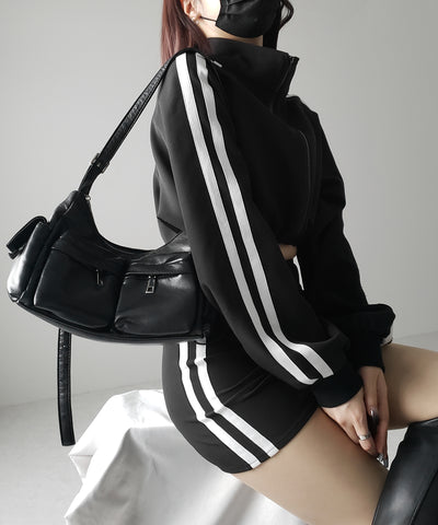 【 セットアップ着用可能 】サイドラインハイウエストミニスカート ／ sideline high waist mini skirt