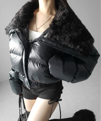 フェイクファー襟レディパフショートダウンジャケット ／ fakefur collar lady puff short down jacket