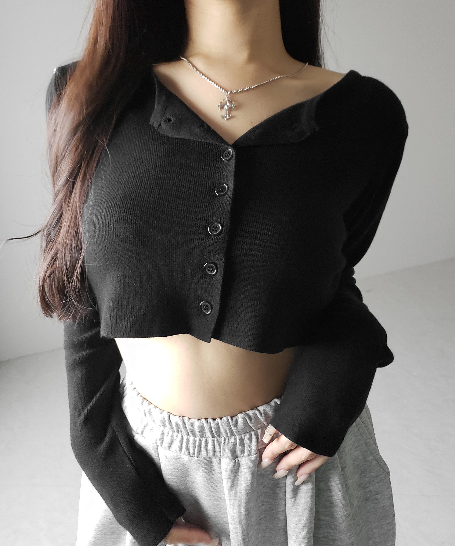 ミニボタンショートリブニットカーディガン ／ mini button short rib knit cardigan