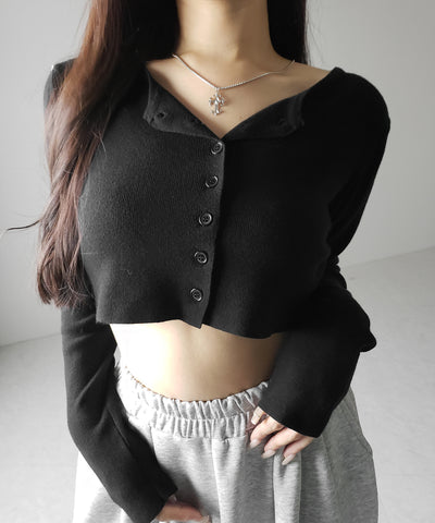ミニボタンショートリブニットカーディガン ／ mini button short rib knit cardigan