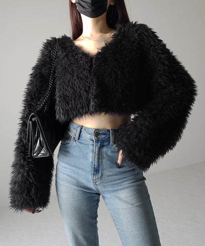 【 ３COLOR 】ロングシャギーボアショートボリュームカーディガン
