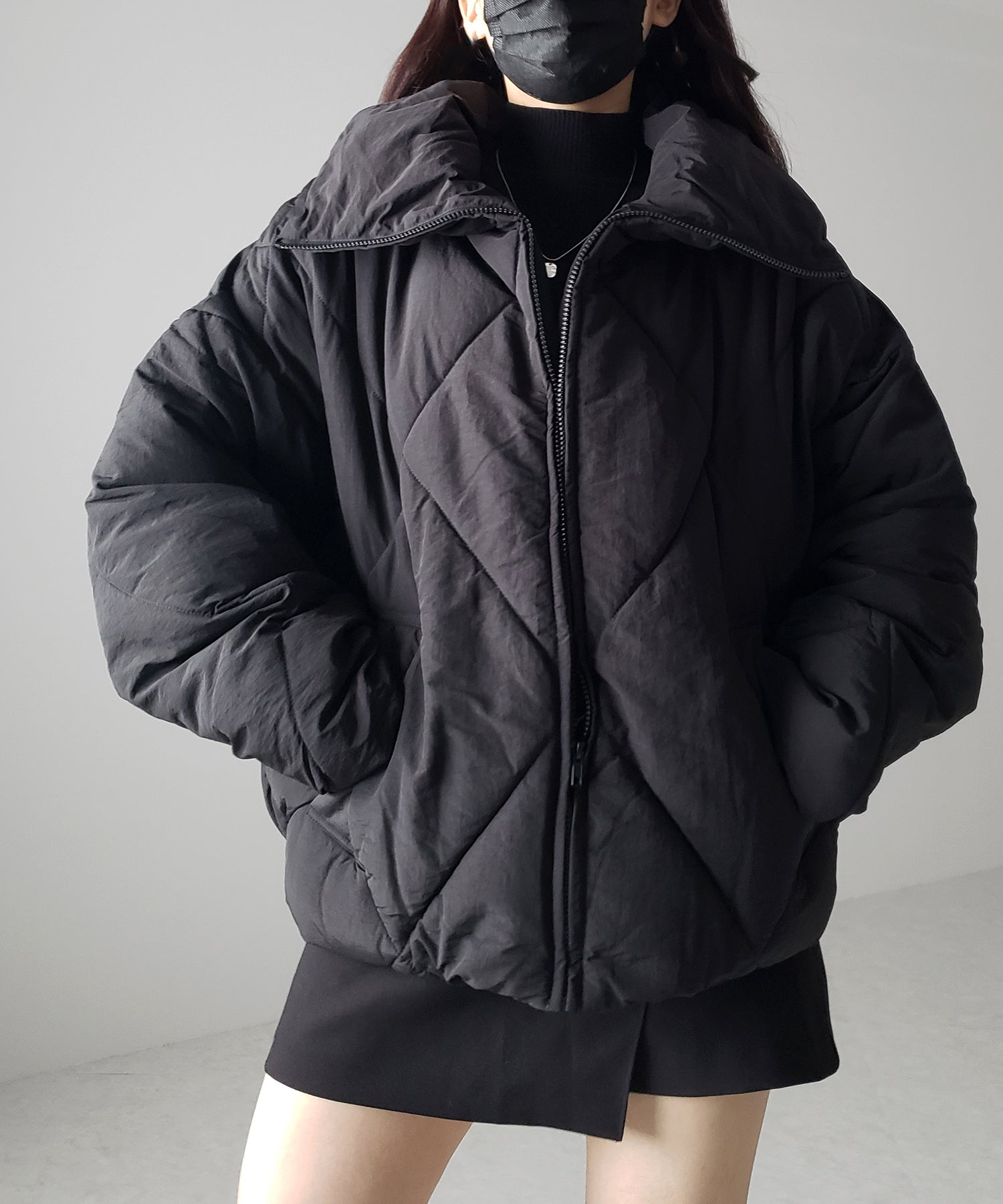 【 ３COLOR ／２WAY 】ボリュームハイネックナイロンパフダウンジャケット