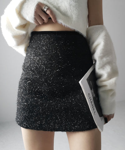 【 インパン裏地付 】ラメシャギーハイウエストミニスカート ／ Lame shaggy high waist mini skirt
