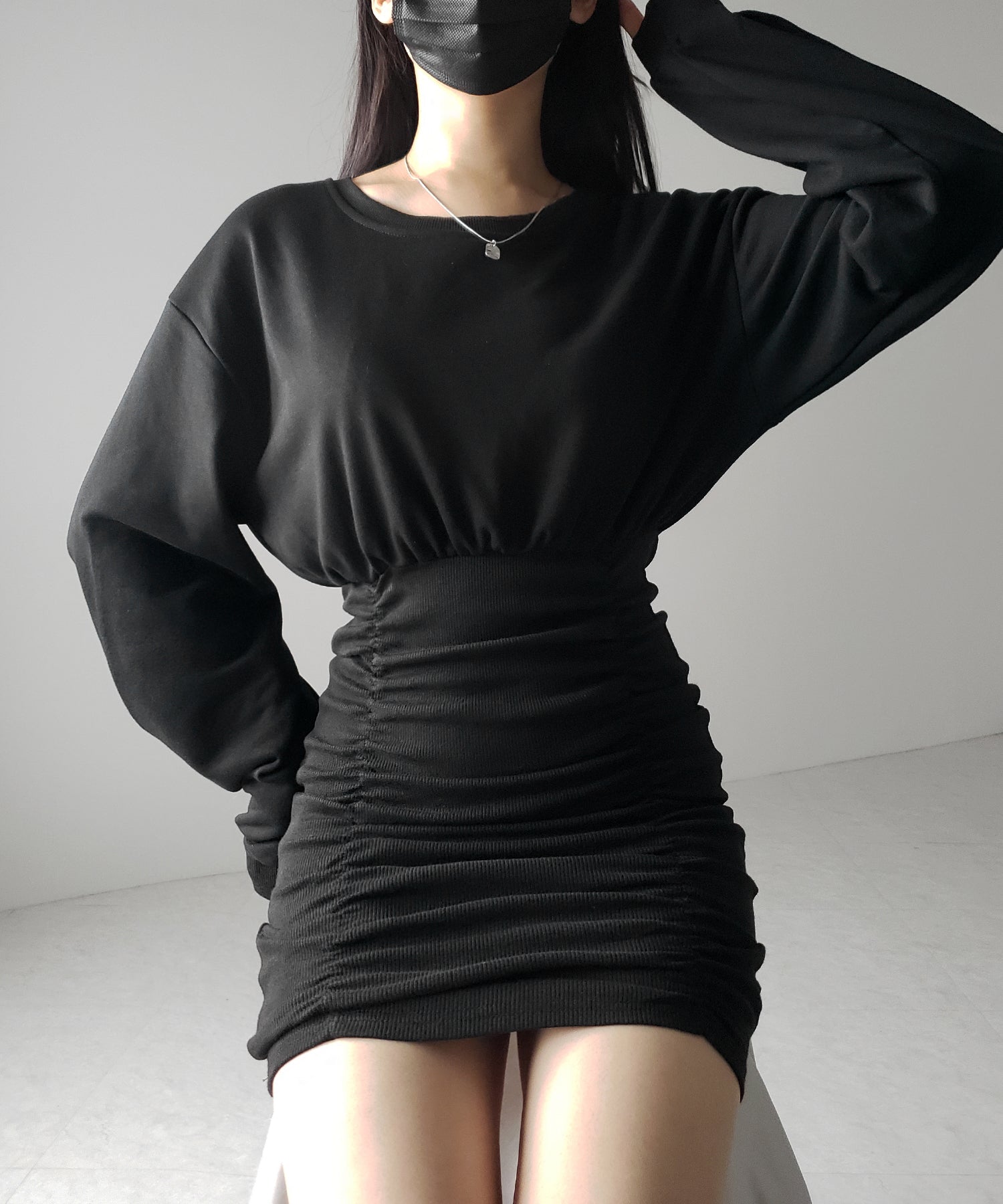 【 ２color 】裏毛シャーリングスウェットミニワンピース ／ urake shirring sweat mini one piece