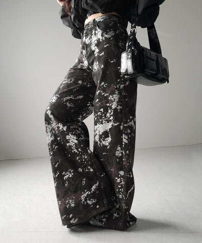 【 ３SIZE 】箔プリントブリーチヴィンテージワイドデニム ／ Foil print bleached vintage wide denim