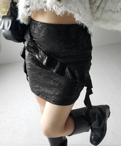 【 ２color 】ヴィンテージスエードアシンメトリーフリルミニスカート／ vintage suede asymmetry frill mini skirt