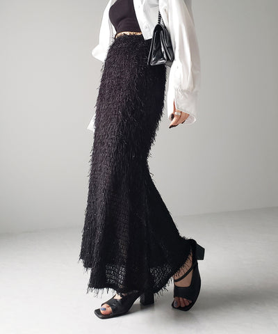シャギーフリンジロングマーメイドスカート ／shaggy fringe long mermaid skirt