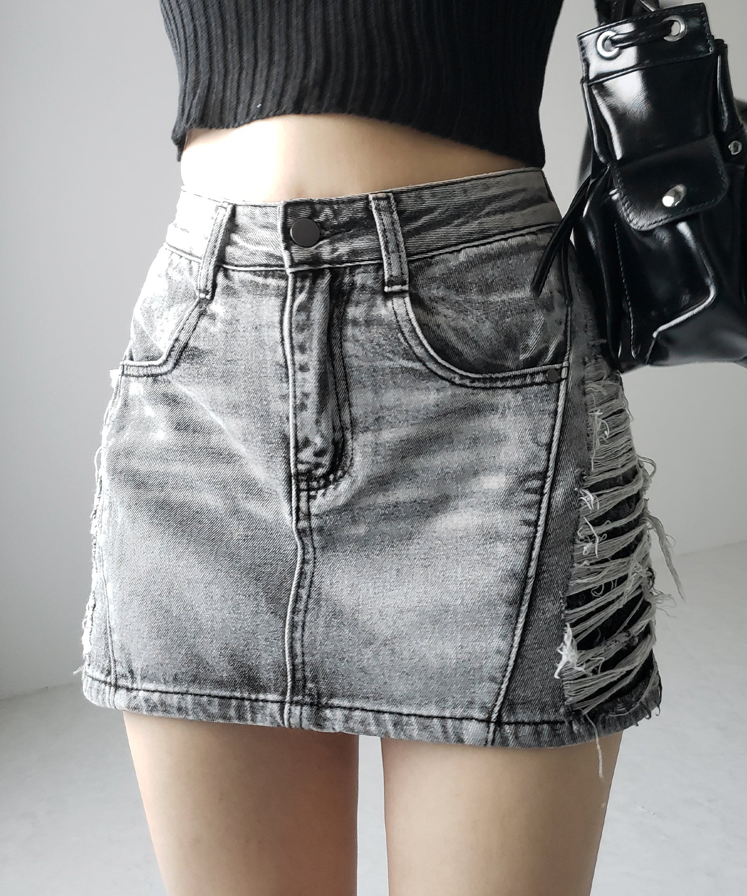 3size ／ 2color 】サイドダメージヴィンテージデニムミニスカート 