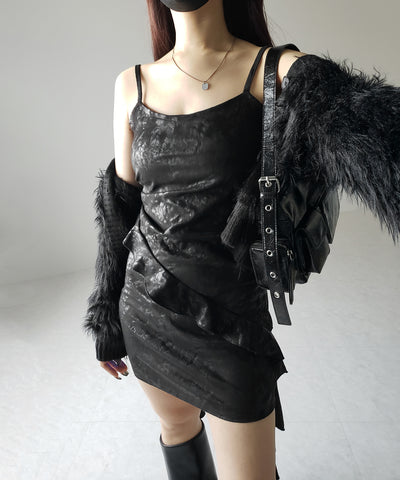 【 ２color 】ヴィンテージスエードアシンメトリーフリルキャミワンピース ／ vintage suede asymmetry frill cami onepiece