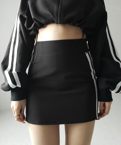 【 セットアップ着用可能 】サイドラインハイウエストミニスカート ／ sideline high waist mini skirt