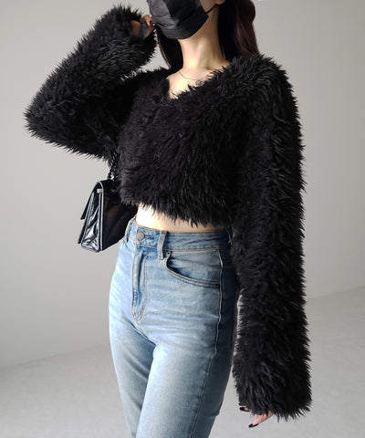【 ３COLOR 】ロングシャギーボアショートボリュームカーディガン